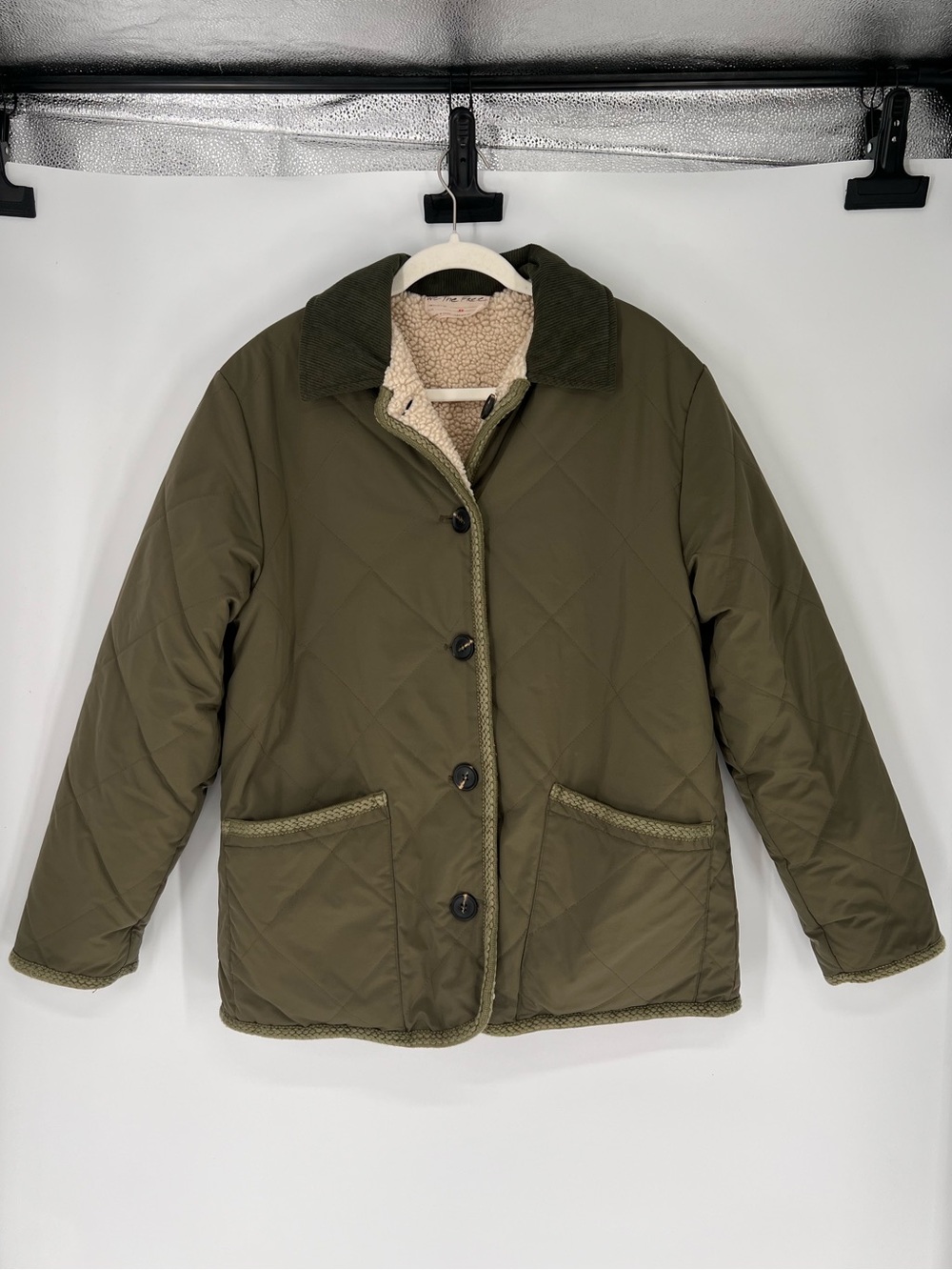 We The Free Arnelle Teddy Olive Quilted Reversible Sherpa Puffer Jacket Coat XS